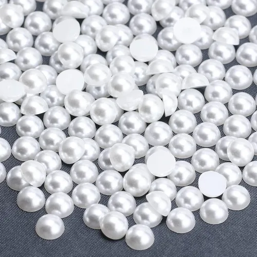 Miniatura 17 de 1500 PIEZAS 4mm Perlas Blancas de Media Parte Plana para Manualidades Joyería Álbum de Recortes Decoración de Uñas, Perlas de Parte Plana para Blanco