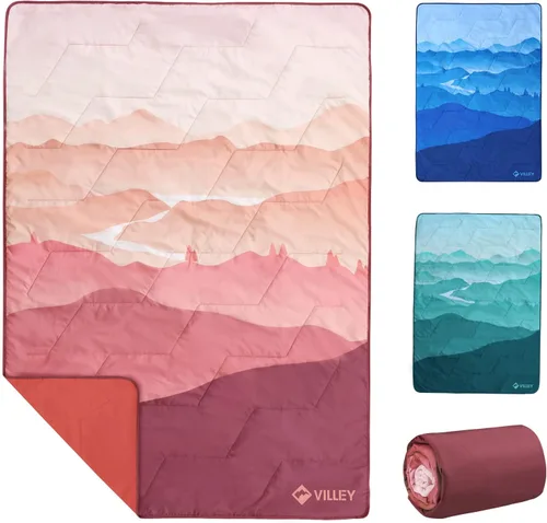 VILLEY Manta de picnic, manta de campamento de 3 capas de 52 x 75 pulgadas, lavable a máquina, repelente al agua y a prueba de arena, plegable y