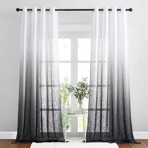 Miniatura 12 de NICETOWN Cortinas de lino sintético degradado para sala de estar, estilo noble con ojales, cortinas semitransparentes para niños, cortinas de Morado