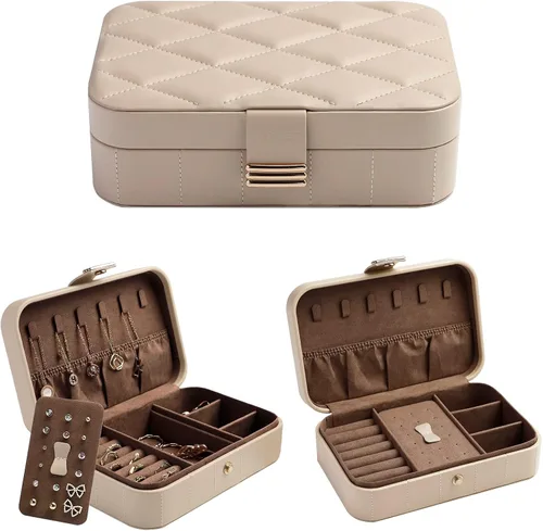 Miniatura 2 de KAMIER Joyero de piel sintética Joyero acolchado de diamante de viaje para anillos, aretes, collares, organizador de joyas portátil de lujo