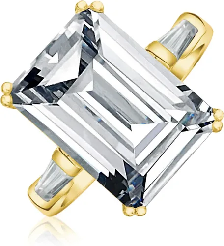 Miniatura 2 de Anillo de compromiso de plata de ley 925 chapada en oro amarillo de 14 quilates, circonita cúbica AAA, corte esmeralda, estilo Art Deco para mujer