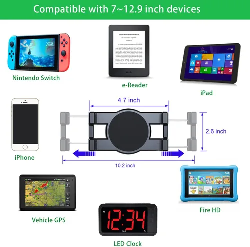 Miniatura 6 de iTODOS Soporte de pared para tableta, compatible con iPad de 7-12.9 pulgadas, Galaxy Tab S7/S8/S11/S10/iPhone/teléfono celular, 360 ajustables, clip