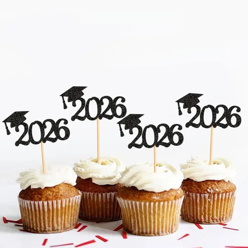 Miniatura 7 de 24 adornos para cupcakes de graduación 2026, selecciones de alimentos/aperitivos para fiesta de graduación, decoración de mini pasteles, adornos