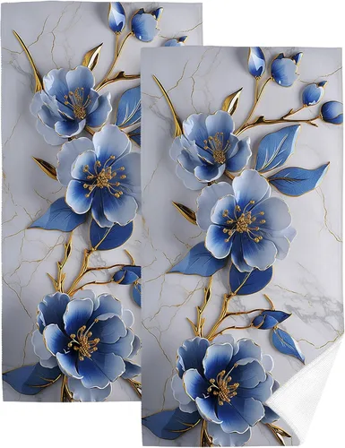 Miniatura 8 de Juego de 2 toallas de mano de baño con textura de mármol, suaves, absorbentes, negras y doradas, toallas decorativas para baño, cocina, deportes