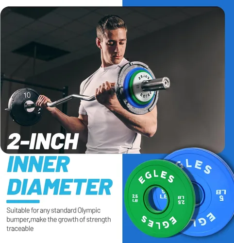 Miniatura 5 de Egles Juego de Placas de Cambio 1.25LB, 2.5LB, 5LB - Placas de Peso Recubiertas de Goma en Pares, Placas Bumper Olímpicas, Codificadas por