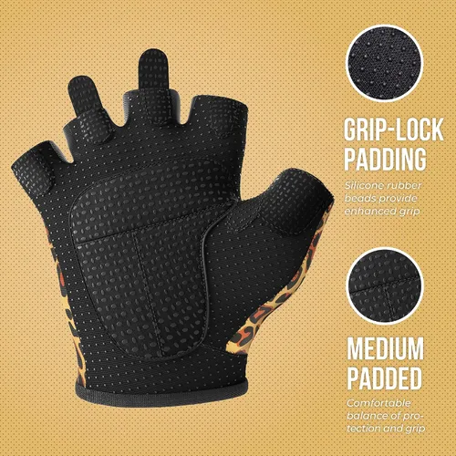 Miniatura 3 de Contraband Pink Label 5297 Design Series - Guantes de levantamiento y remo con estampado de leopardo (par) – Ligero vegano medio acolchado