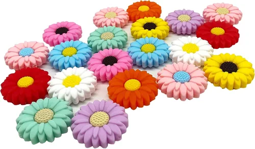 Miniatura 7 de 20 cuentas focales de silicona de margaritas coloridas, 1.181 in, flores sueltas, accesorios para manualidades, llaveros, pulseras, collares