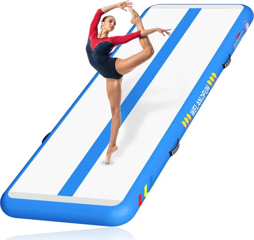 Colchoneta inflable de gimnasia de 4/6/8 pulgadas, 6.56/10/13/16 pies, para uso doméstico, entrenamiento, animadoras, yoga acuático con bomba de
