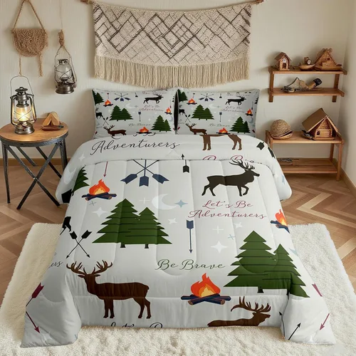 Miniatura 33 de Juego de ropa de cama Happy Camping de Homewish, tamaño individual, con diseño de osos cazadores y pinos, para niños, hombres, adultos, decoración