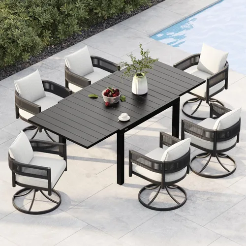 Miniatura 36 de Juego de comedor al aire libre Grand Patio de 5 piezas para 4, sillas de patio fijas de mimbre tejido metálico con cojines engrosados y 1 mesa