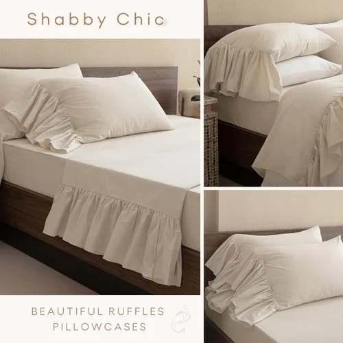 Miniatura 5 de QSH Juego de sábanas de algodón 100% Queen, sábanas con volantes de trigo para granja, ropa de cama vintage chic shabby 3 piezas, juego de cama