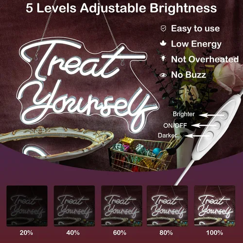 Miniatura 3 de Letreros de neón Treat Yourself LED blanco para pared de dormitorio luces de neón con letras letreros de boda decoración de habitación de neón