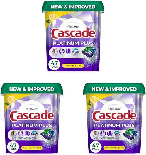 Miniatura 14 de Cascade Platinum Plus Cápsulas para lavavajillas, detergente para lavavajillas, jabón detergente para platos, limón, 47