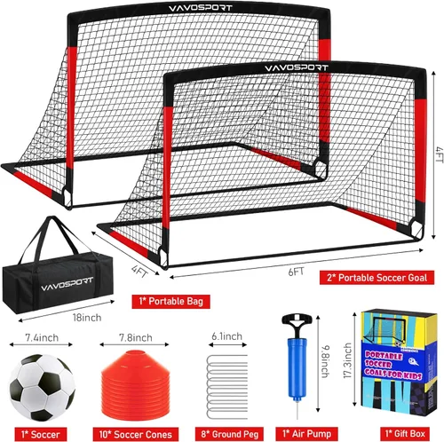 Miniatura 2 de VAVOSPORT Juego de porterías de fútbol para niños para patio trasero, 2 redes portátiles de 4 x 3 / 6 x 4 pies, mini equipo de entrenamiento
