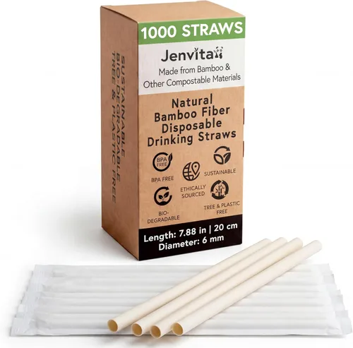 Miniatura 11 de Jenvita Pajitas biodegradables de polvo de bambú (paquete de 50) – Pajitas compostables de 7.88 pulgadas envueltas individualmente 100%