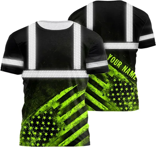 Miniatura 22 de Camisa de alta visibilidad de calavera con bandera de Estados Unidos para hombres, camisas de seguridad con nombre personalizado, ropa de trabajo
