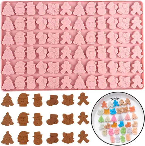 1 molde de silicona para chocolate de Navidad, hombre de jengibre, árbol de Navidad, Papá Noel, medias, muñeco de nieve y campana, moldes 3D de