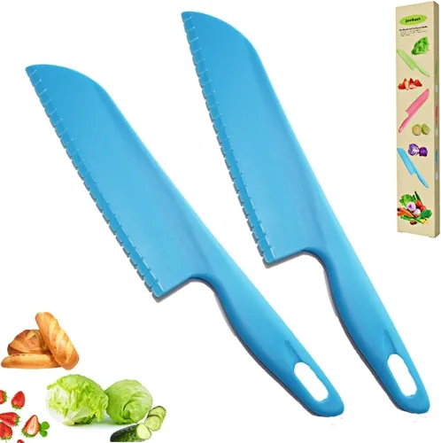 jawbush Cuchillo de plástico para verduras, cortador de pizza de borde dentado de 11 pulgadas con mango antideslizante para cocina, pizzas,
