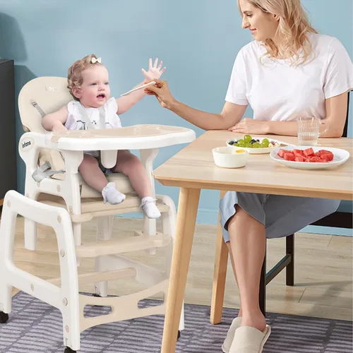 Miniatura 2 de INFANS 5 en 1 Silla Alta para Bebé, Juego de Silla y Mesa Convertible para Niños, Silla Mecedora, Asiento Multifuncional con Ruedas Universales Beige