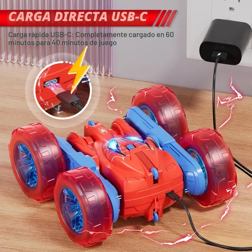 Miniatura 4 de Coche de control remoto de araña, RC de acrobacias de 360° para niños de 6 a 12 años de edad, rotación de doble cara, 4WD, luces de ruedas geniales