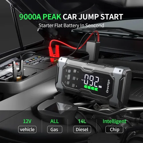 Miniatura 2 de Arrancador de Coche Mejorado de 9000A con Compresor Inflador/Desinflador de Aire, Cargador de Caja de Arranque Portátil 9 en 1 Paquete de Energía