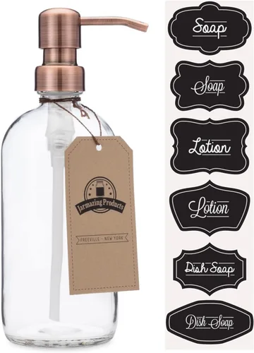 Miniatura 8 de Despachador de jabón y loción, jarra de vidrio transparente, pinta, con bomba de metal (color negro, bronce oscuro).