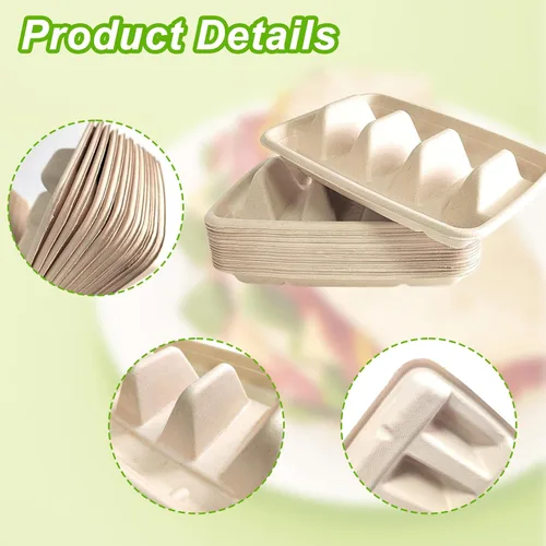 Miniatura 3 de 50 soportes desechables para tacos para fiestas, platos de tacos desechables con 3 divisores, soportes desechables para tacos para fiestas, soporte