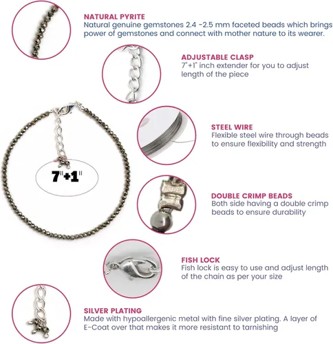 Miniatura 58 de Gempires - Pulseras de cuentas de piedras preciosas hechas a mano, ligeras, de cristal, para uso diario, hipoalergénicas, de 8 pulgadas, chapadas