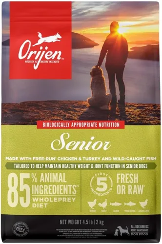 ORIJEN - Alimento seco para perros mayores, sin granos, alimentos secos para perros mayores, ingredientes frescos o crudos, 4.5 libras