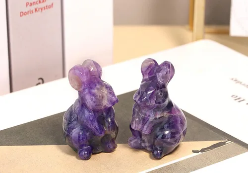 Miniatura 4 de QINJIEJIE Decoración de Pascua de 2 pulgadas, estatua de conejo de amatista, cristales de conejo, piedras curativas, piedras preciosas naturales