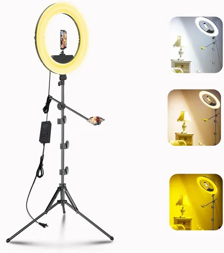 Miniatura 8 de Kit de Luz de Anillo Grande con Soporte de 79", [Nueva Versión] 55W 6700K Regulable, Trípode de Luz de Anillo LED Grande de 18", Soporte Doble