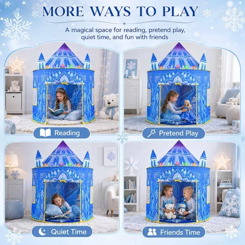 Miniatura 8 de Amplov Tienda de campaña desplegable de princesa, juguetes de Frozen para niñas, grande de 53" x 41" pulgadas, casa de juegos castillo de hielo