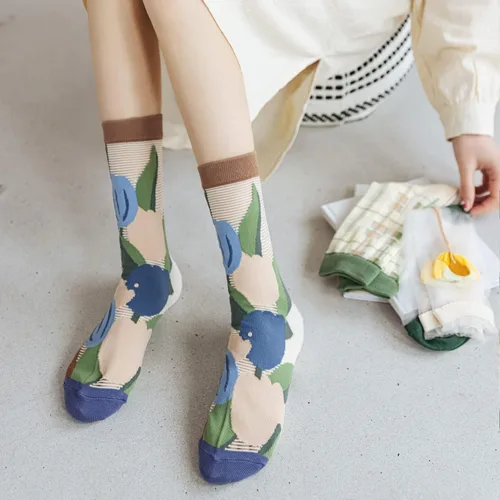 Miniatura 2 de Yomutiur Calcetines transparentes para mujer, de verano, de malla fina, elástica, jacquard de cristal