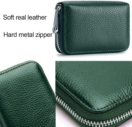 Miniatura 5 de Tarjetero RFID de cuero genuino para tarjetas de crédito con cremallera, Moderno