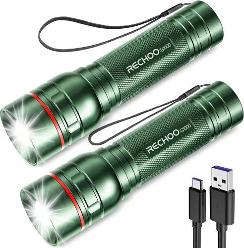 Miniatura 8 de RECHOO Linterna recargable, 1 unidad, luz brillante de grado militar, altos lúmenes con enfoque ajustable y 3 modos de iluminación, linterna LED