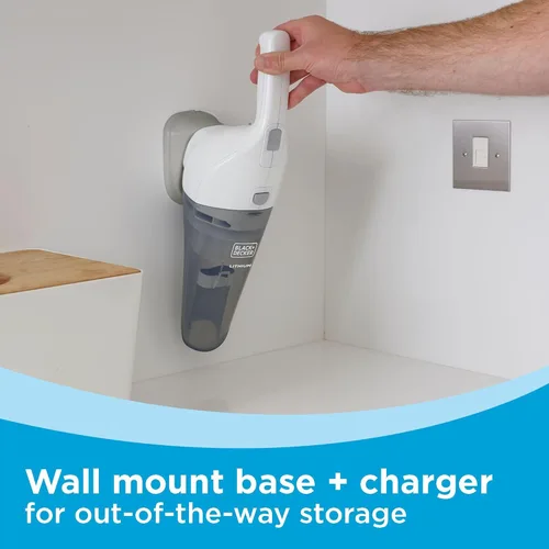 Miniatura 2 de BLACK+DECKER Aspiradora portátil de litio inalámbrica con base de montaje en pared y cargador, color blanco (HNV220BCZ10FF)