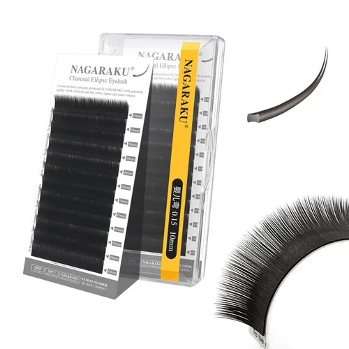 Miniatura 14 de NAGARAKU Extensiones de pestañas elipse con puntas abiertas planas, pestañas individuales de 0.006 in, rizo C, bandeja de mezcla de 0.315-0.591 in