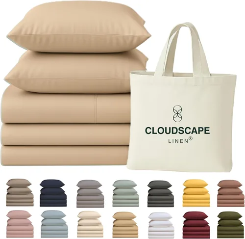 Miniatura 52 de Cloud Scape Linen - Juego de sábanas de 100% algodón egipcio, tamaño individual, juego de ropa de cama de lujo de 3 piezas, 400 hilos, calidad