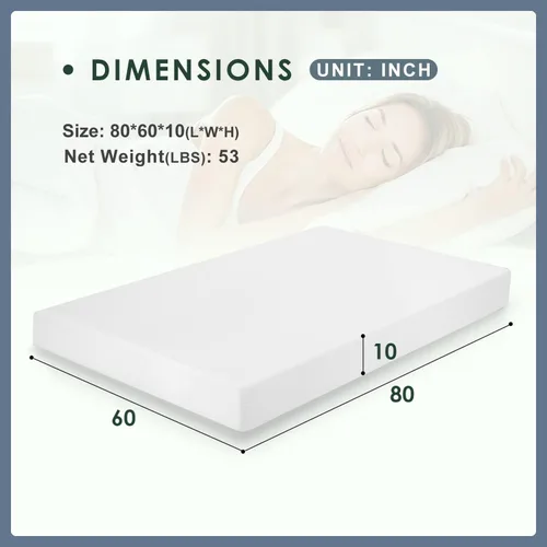 Miniatura 2 de PayLessHere Colchón de espuma viscoelástica de gel Queen de 10 pulgadas, sin fibra de vidrio, certificado CertiPUR-US, cama en una caja, sueño