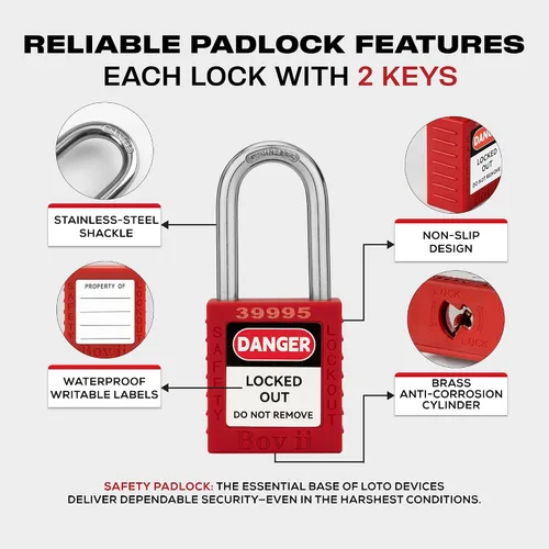 Miniatura 4 de Lockout Tagout Cerraduras conjuntos, 6 candado de seguridad rojo con llave diferente, 2 llaves por cerradura