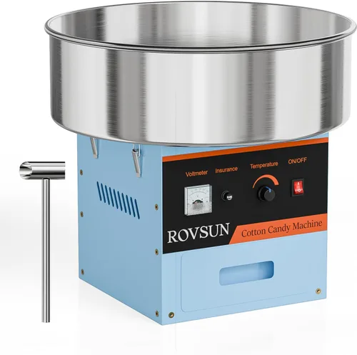 Miniatura 13 de ROVSUN Máquina comercial de algodón de azúcar de 21 pulgadas, máquina eléctrica de algodón con cuenco de acero inoxidable, cuchara de azúcar y cajón