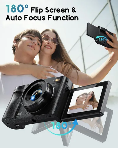 Miniatura 5 de Cámara digital 4K para fotografía, cámara de 50MP para videoblogs de YouTube, cámaras compactas con pantalla giratoria de 2.8" de 180°, zoom digital
