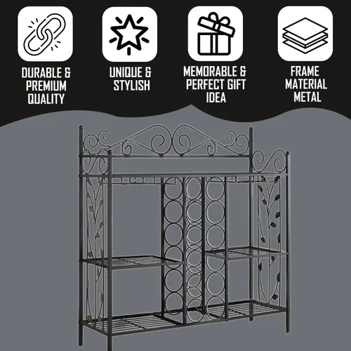 Miniatura 6 de Kings Brand Furniture - Mesa consola de metal para vino, armario de barra de licor con soporte para vidrio, mesa de sofá con estantes