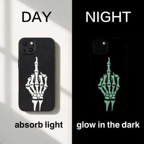Miniatura 3 de X spirit Funda de teléfono de calavera para iPhone 13, dedo medio, diseño gótico luminoso de esqueleto genial oscuro y con estilo emo, estilo rock n