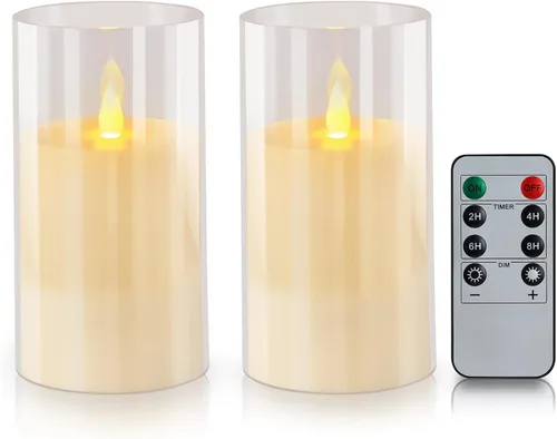 Miniatura 14 de Wemarry - Juego de 3 velas LED sin llama con control remoto, funcionamiento a pilas, pilares acrílicos grises de 4, 5 y 6 pulgadas de alto x 3