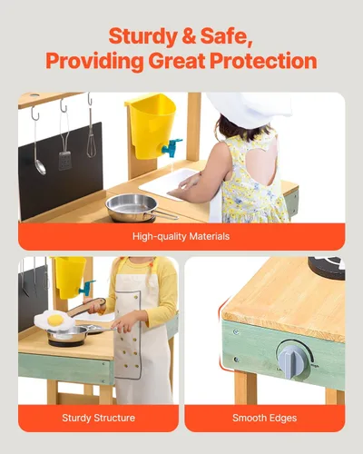 Miniatura 6 de VEVOR Cocina de juego de madera, cocina de barro al aire libre para niños, juego de cocina para niños pequeños, juego de cocina para niños