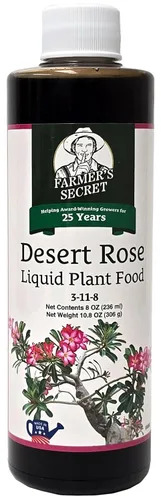 Fertilizante Líquido para Plantas Desert Rose de Farmer's Secret (8 onzas) - Súper Concentrado - Promueve la Floración y el Crecimiento del Tronco -
