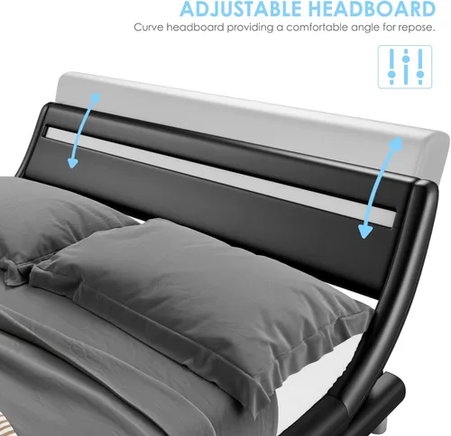 Miniatura 7 de Keyluv Marco de cama LED tapizado tamaño completo con cabecero, moderna plataforma de perfil bajo con fuerte soporte de listones, marco de cama