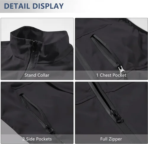 Miniatura 3 de Heihuohua Chaleco de forro polar suave para hombre, chaqueta ligera sin mangas con cremallera completa