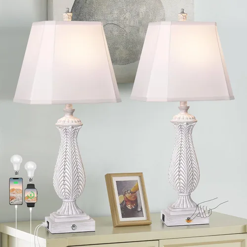 Juego de 2 lámparas de mesa regulables de 3 vías para dormitorio, lámparas táctiles de 30 pulgadas de alto para sala de estar con puertos USB y tipo
